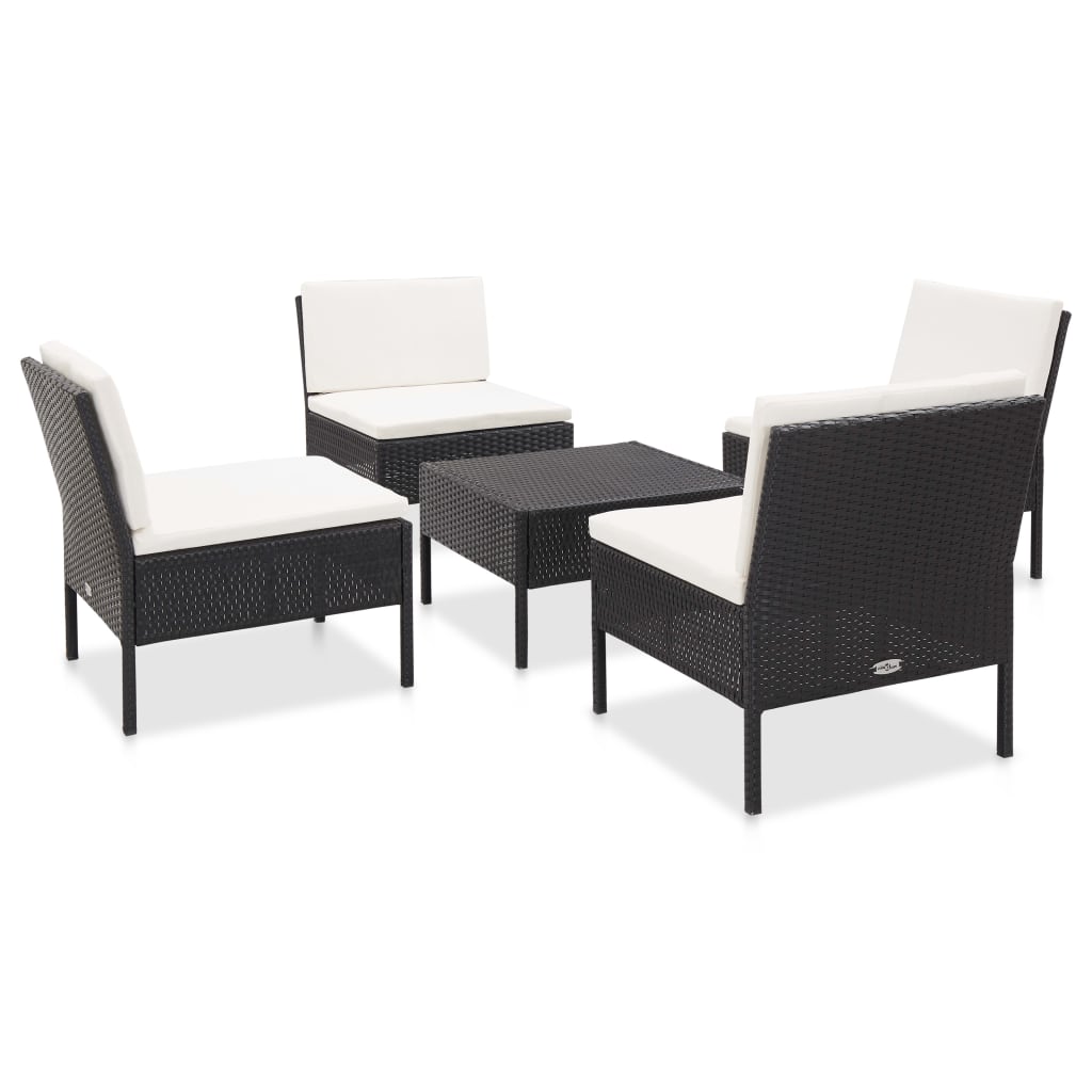 vidaXL 5-częściowa sofa ogrodowa z poduszkami, rattan PE, czarna