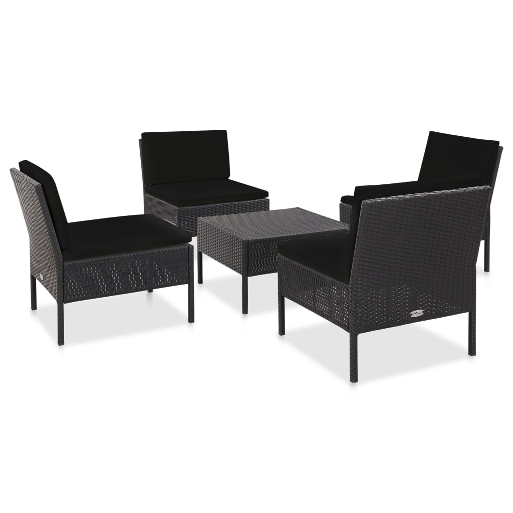 vidaXL 5-cz. zestaw wypoczynkowy do ogrodu, rattan PE, czarny