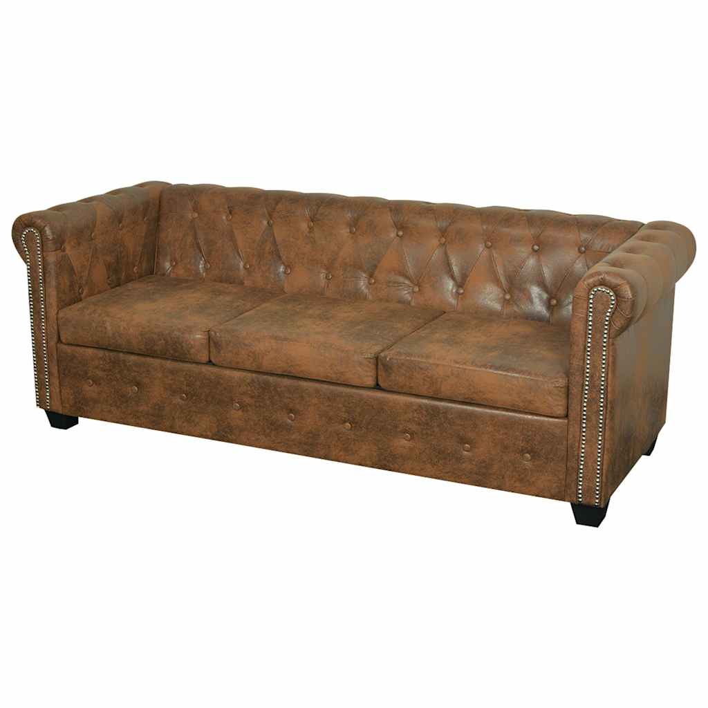 Sofa Chesterfield 3-osobowa vidaXL Brązowa Skóra Syntetyczna