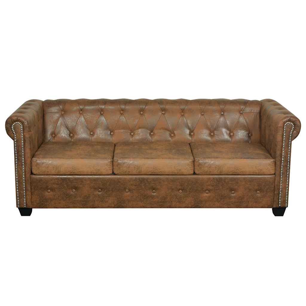 Sofa Chesterfield 3-osobowa vidaXL Brązowa Skóra Syntetyczna