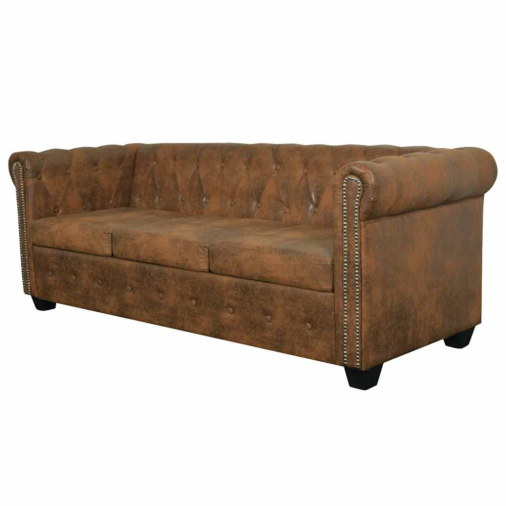 Sofa Chesterfield 3-osobowa vidaXL Brązowa Skóra Syntetyczna
