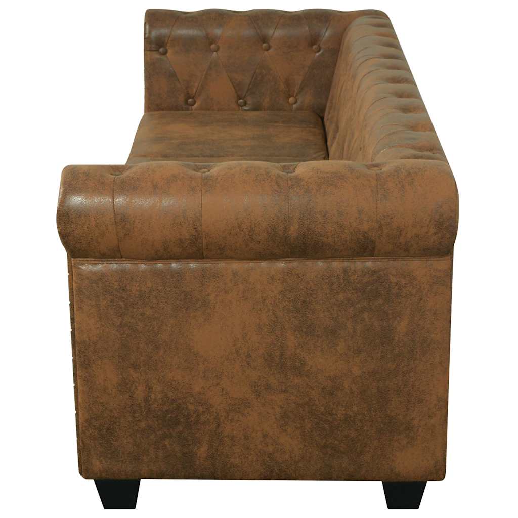 Sofa Chesterfield 3-osobowa vidaXL Brązowa Skóra Syntetyczna