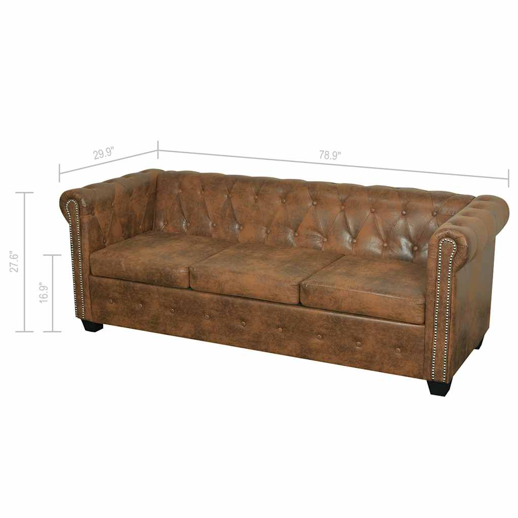 Sofa Chesterfield 3-osobowa vidaXL Brązowa Skóra Syntetyczna