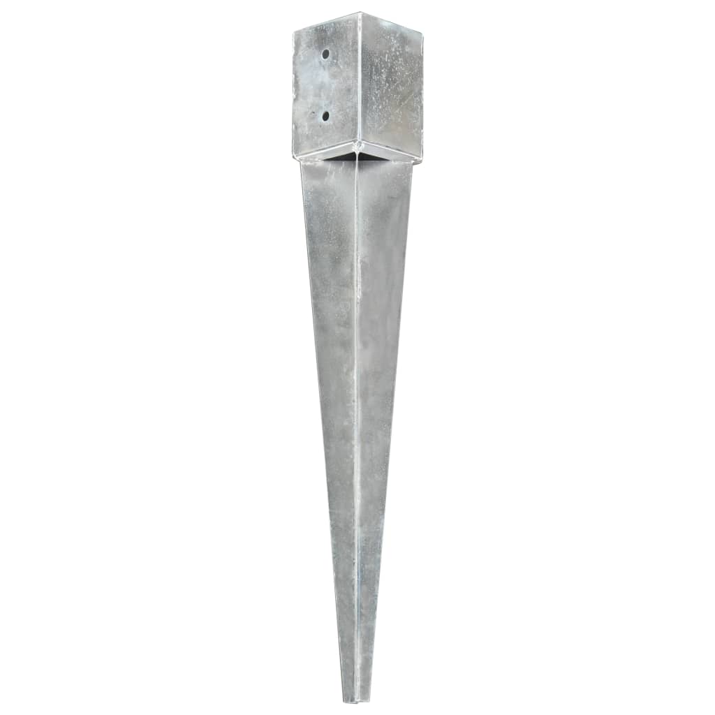 vidaXL Kołki gruntowe, 2 szt., srebrne, 10x10x76 cm, stal