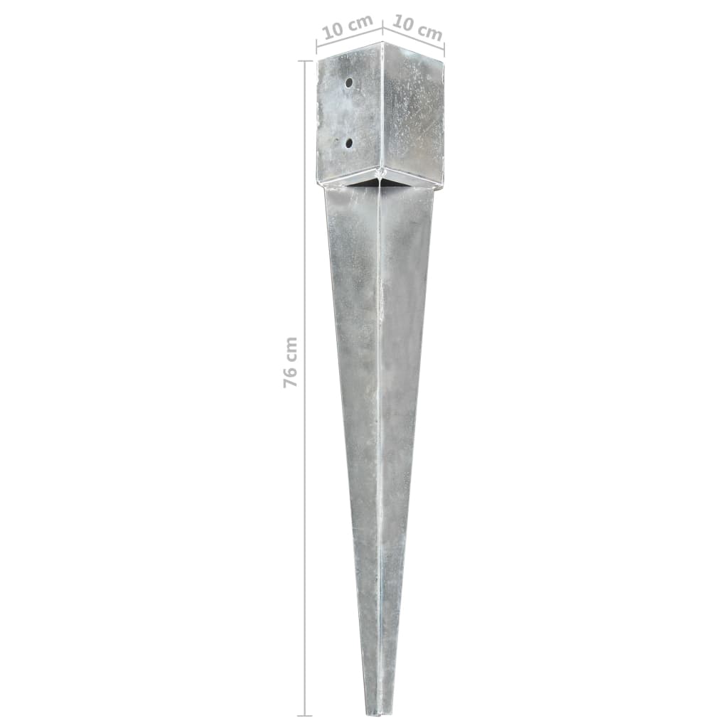 vidaXL Kołki gruntowe, 2 szt., srebrne, 10x10x76 cm, stal