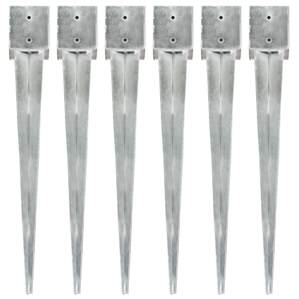 vidaXL Kołki gruntowe, 6 szt., srebrne, 12x12x89 cm, stal