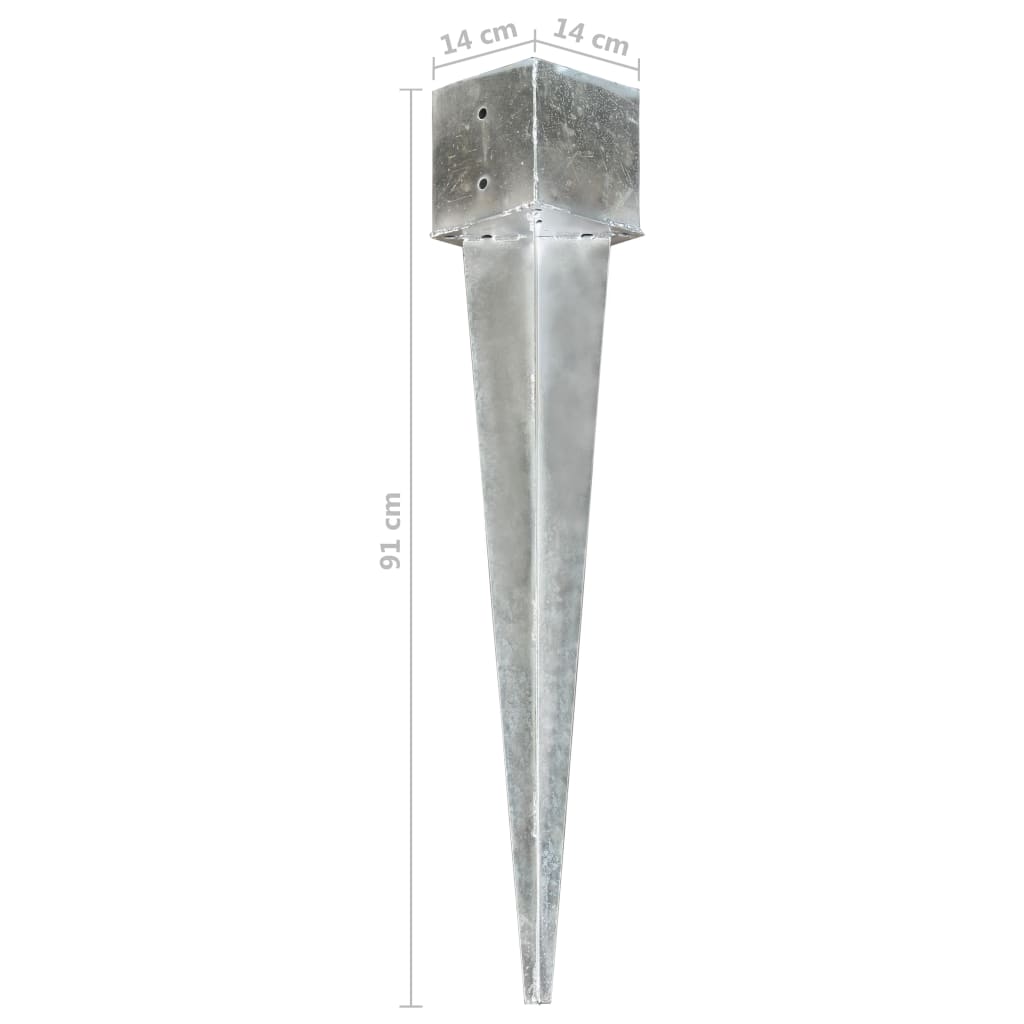 vidaXL Kołki gruntowe, 2 szt., srebrne, 14x14x91 cm, stal