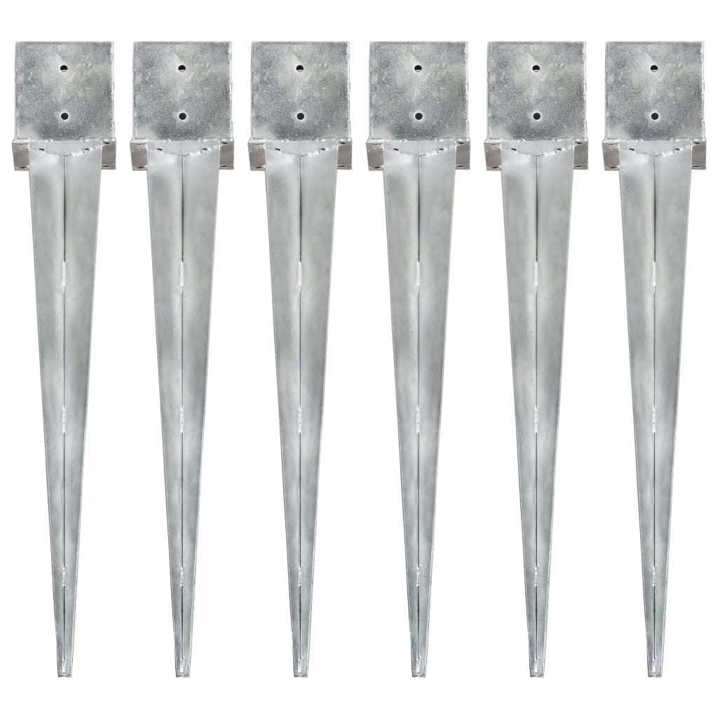 vidaXL Kołki gruntowe, 6 szt., srebrne, 14x14x91 cm, stal