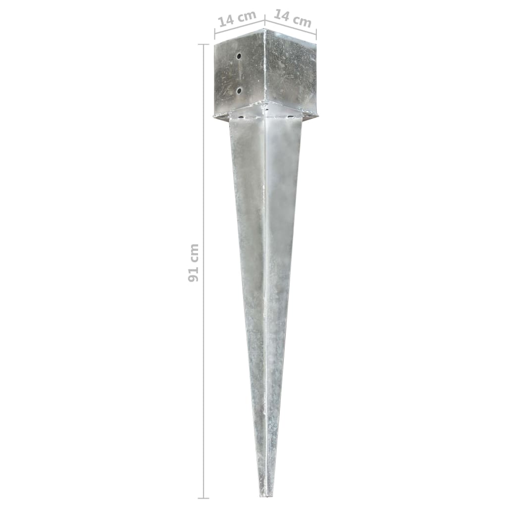 vidaXL Kołki gruntowe, 6 szt., srebrne, 14x14x91 cm, stal