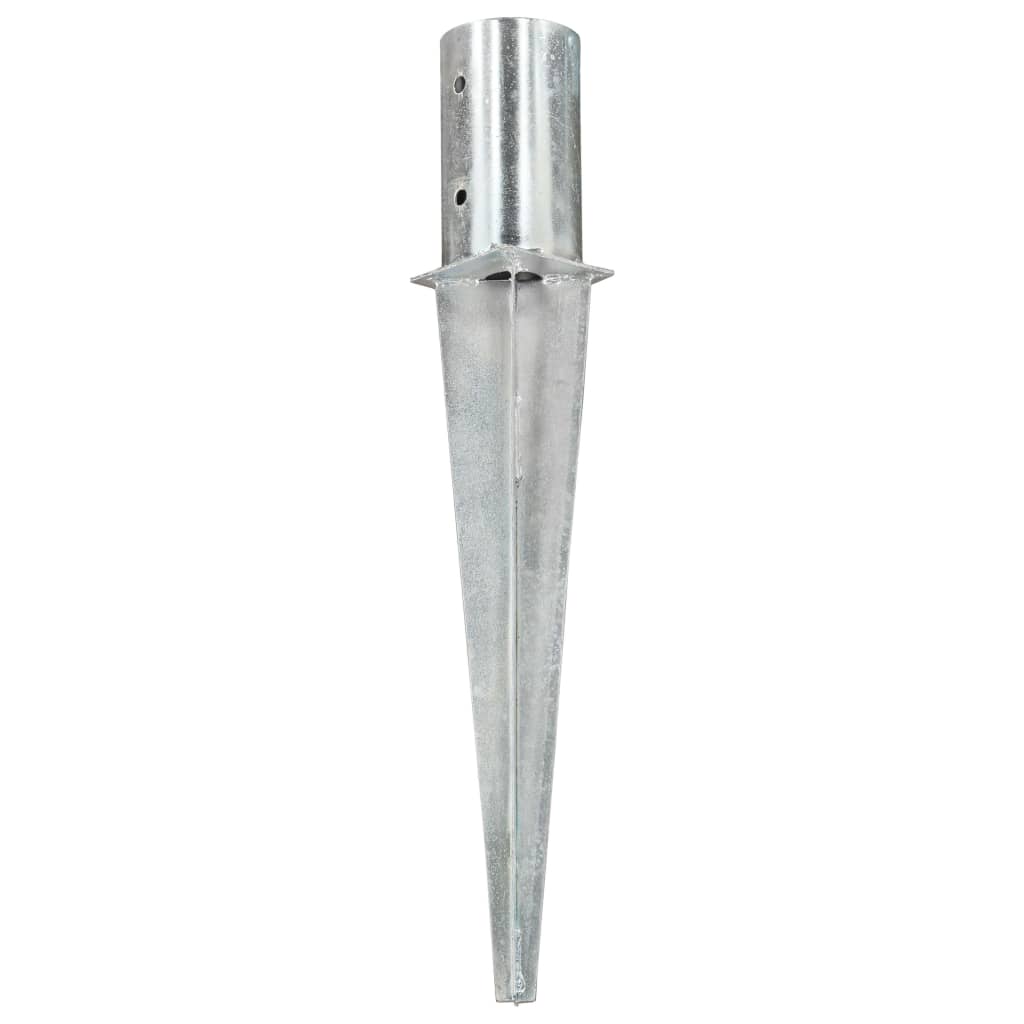 vidaXL Kołki gruntowe, 2 szt., srebrne, 8x61 cm, stal galwanizowana