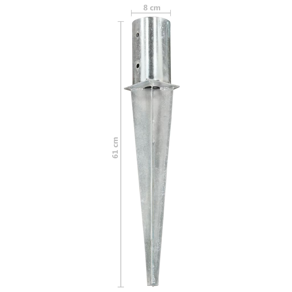 vidaXL Kołki gruntowe, 2 szt., srebrne, 8x61 cm, stal galwanizowana