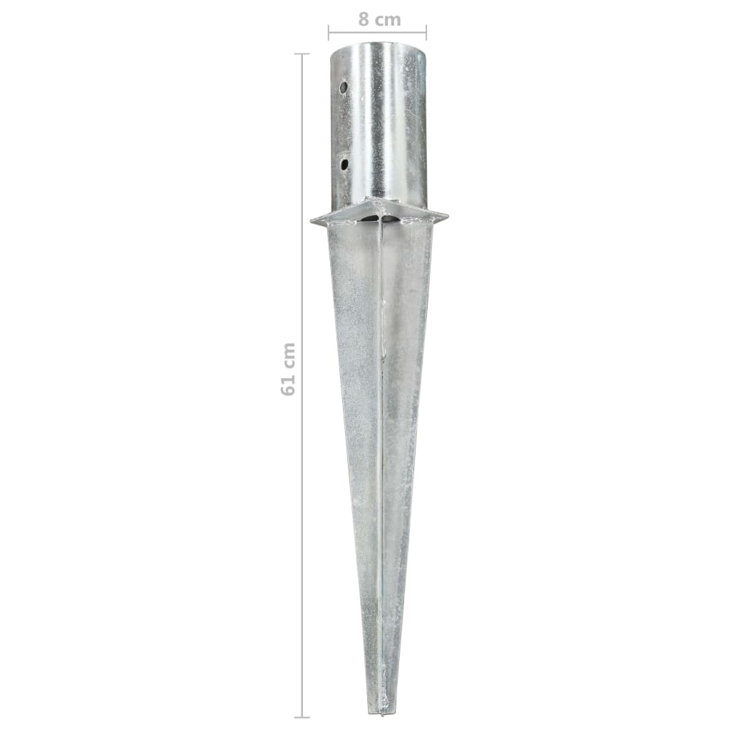 vidaXL Kołki gruntowe, 6 szt., srebrne, 8x61 cm, stal galwanizowana