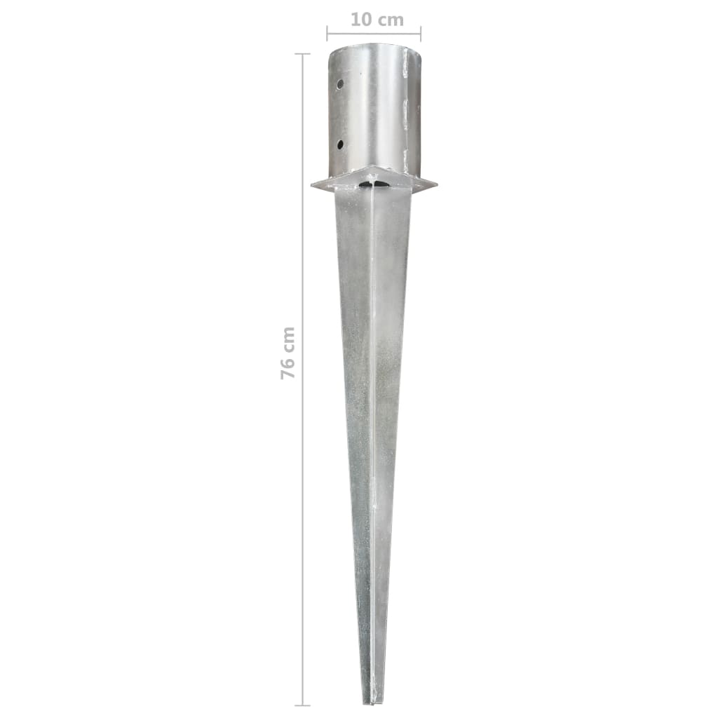 vidaXL Kołki gruntowe, 6 szt., srebrne, 10x76 cm, stal galwanizowana