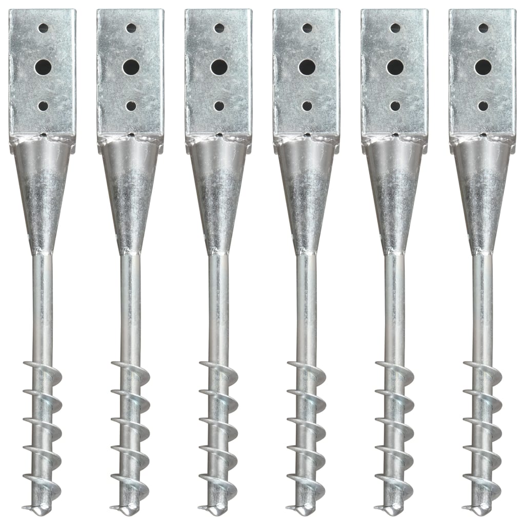vidaXL Kołki gruntowe, 6 szt., srebrne, 7x7x56 cm, stal galwanizowana