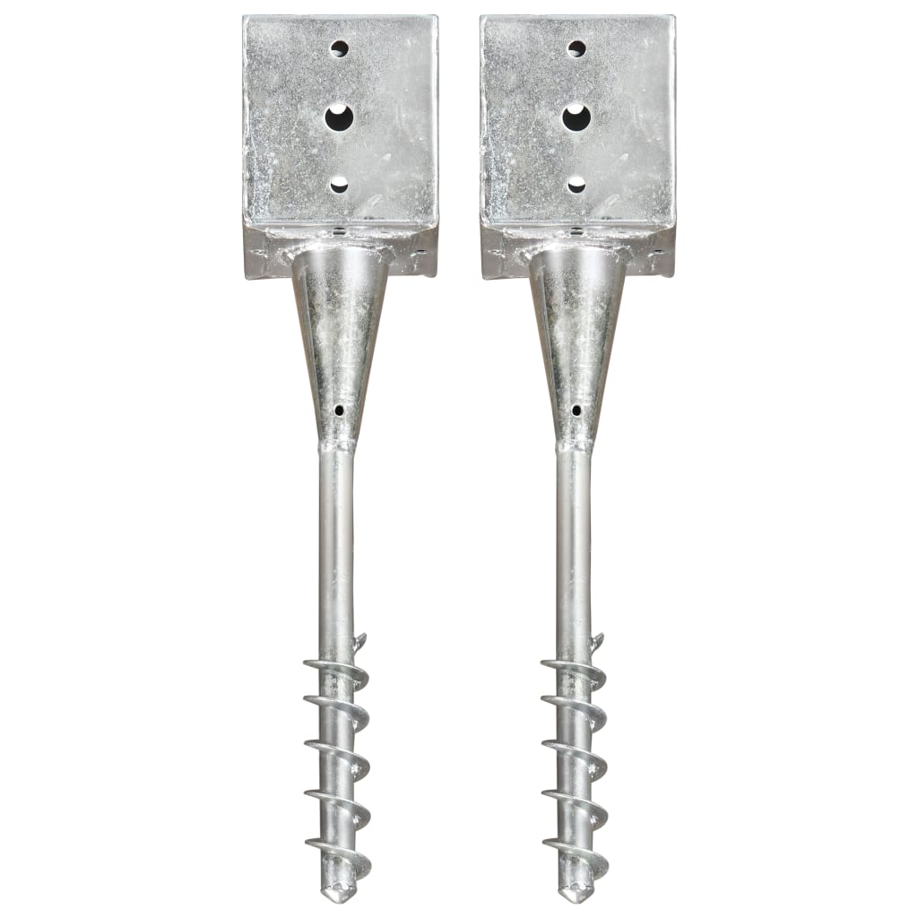 vidaXL Kołki gruntowe, 2 szt., srebrne, 12 x 12 x 56 cm, stal