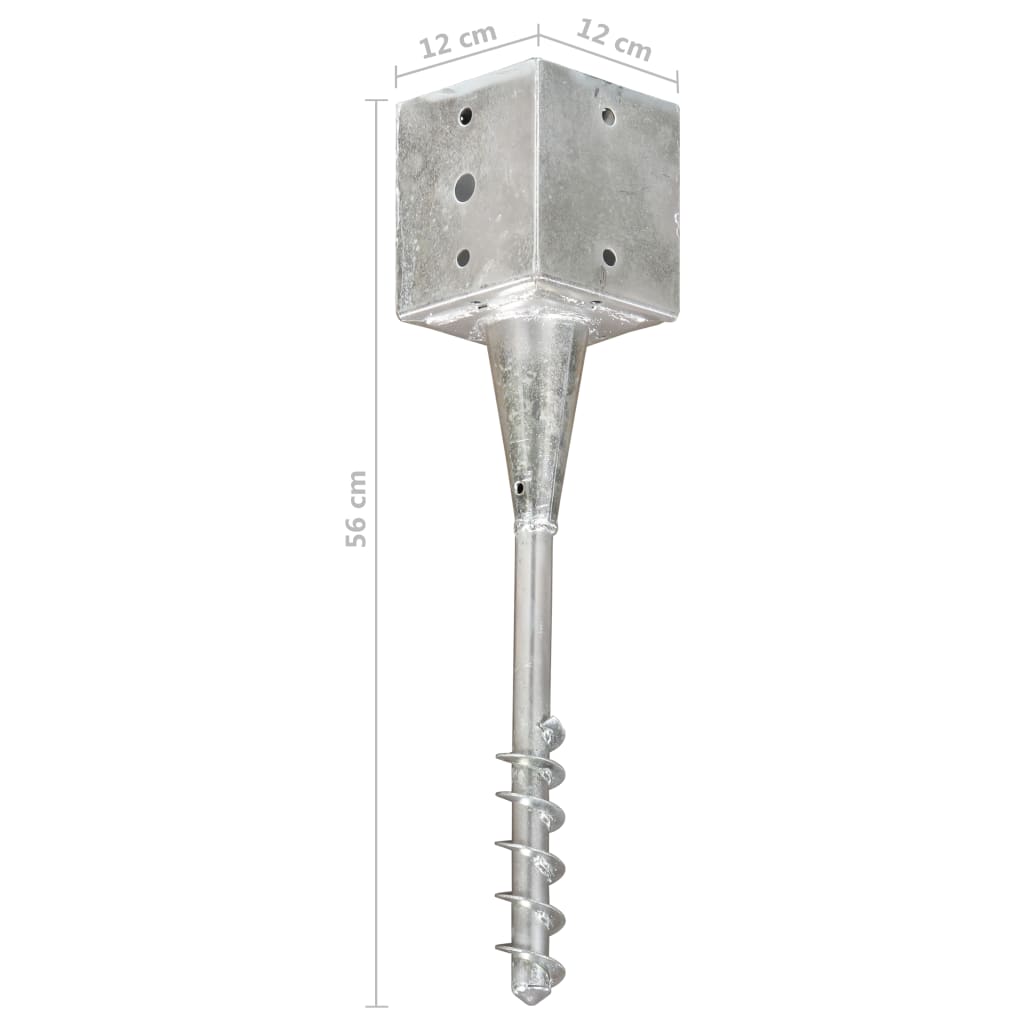 vidaXL Kołki gruntowe, 6 szt., srebrne, 12 x 12 x 56 cm, stal