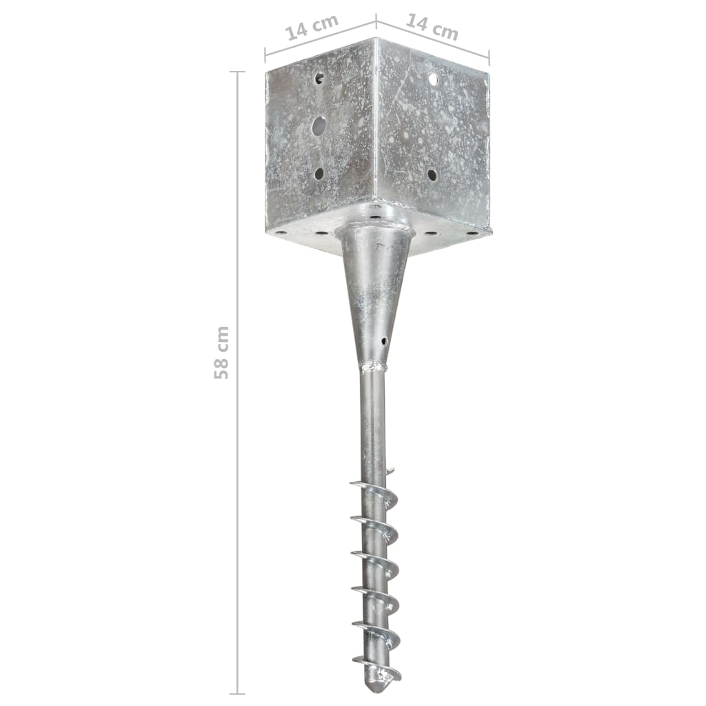 vidaXL Kołki gruntowe, 6 szt., srebrne, 14 x 14 x 58 cm, stal