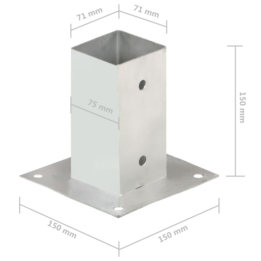 vidaXL Podstawy słupów, 4 szt., galwanizowany metal, 71 mm