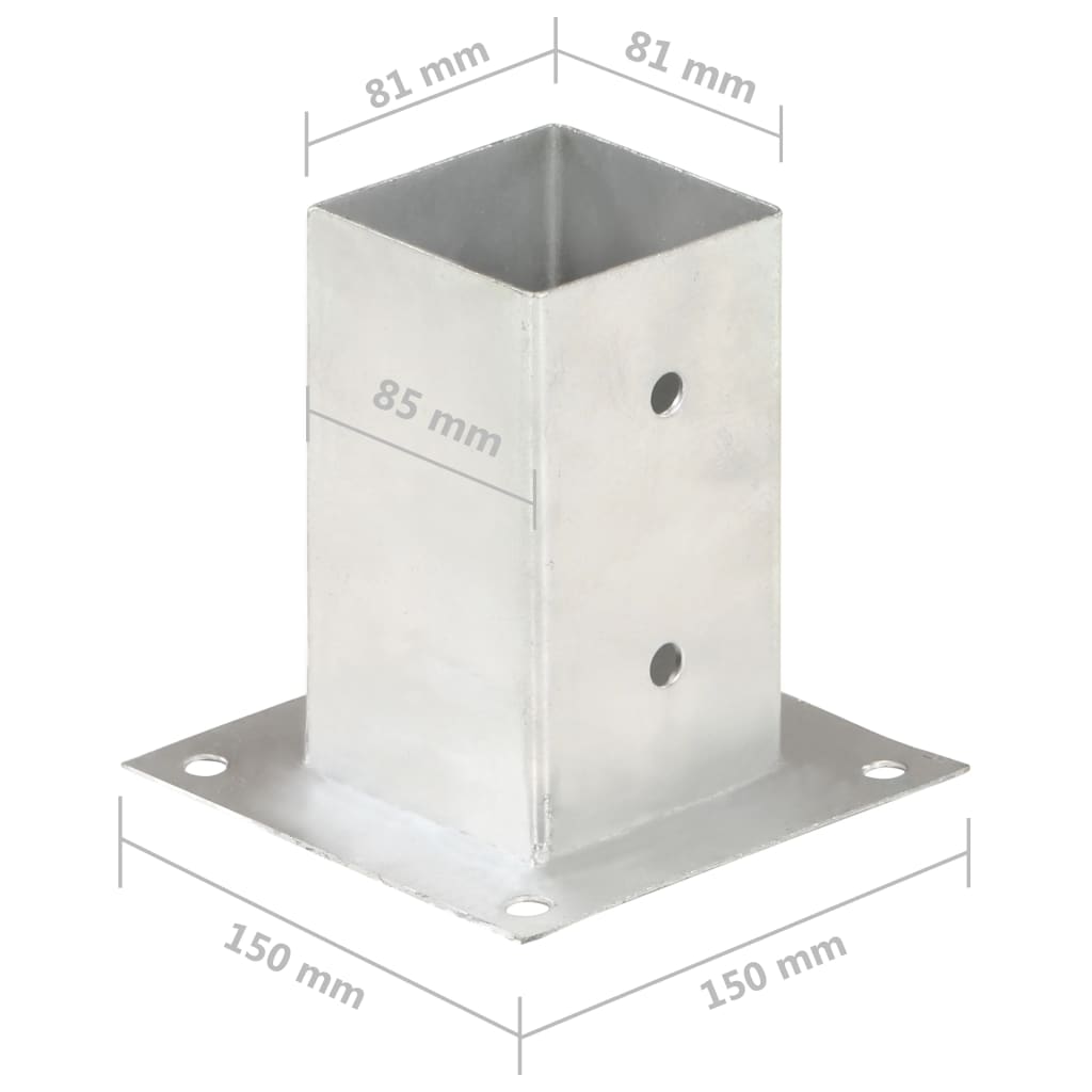 vidaXL Podstawy słupów, 4 szt., galwanizowany metal, 81 mm