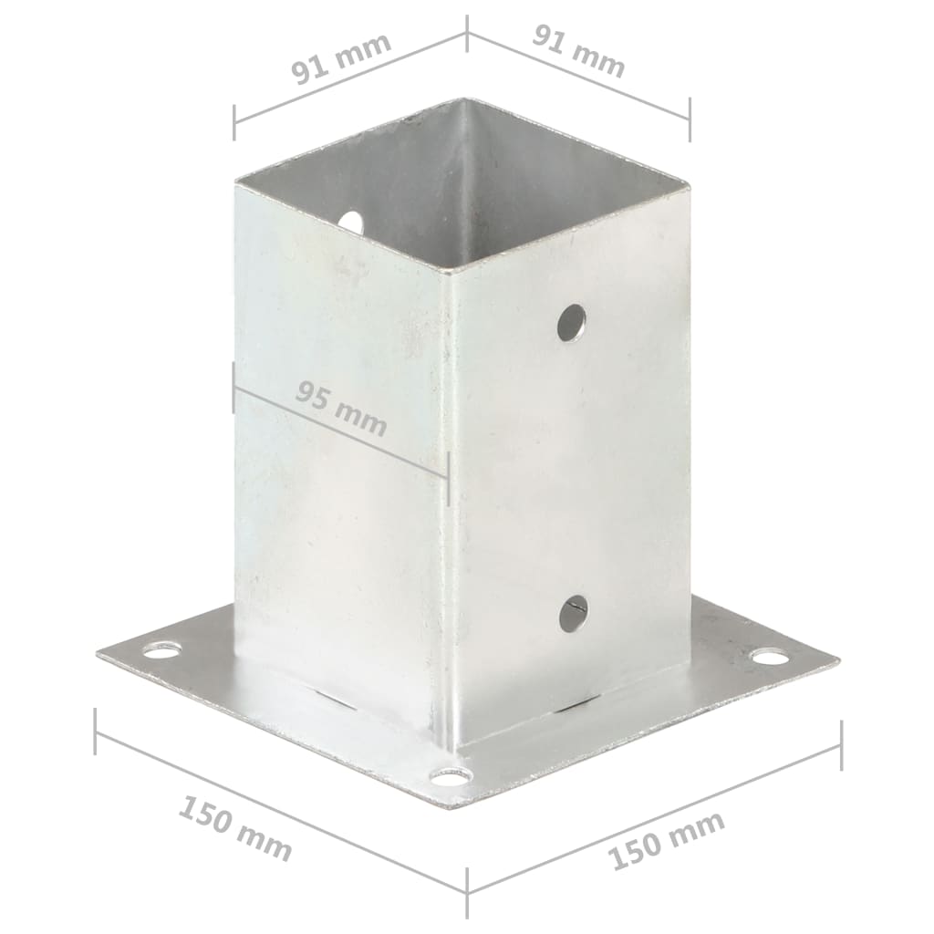 vidaXL Podstawy słupów, 4 szt., galwanizowany metal, 91 mm