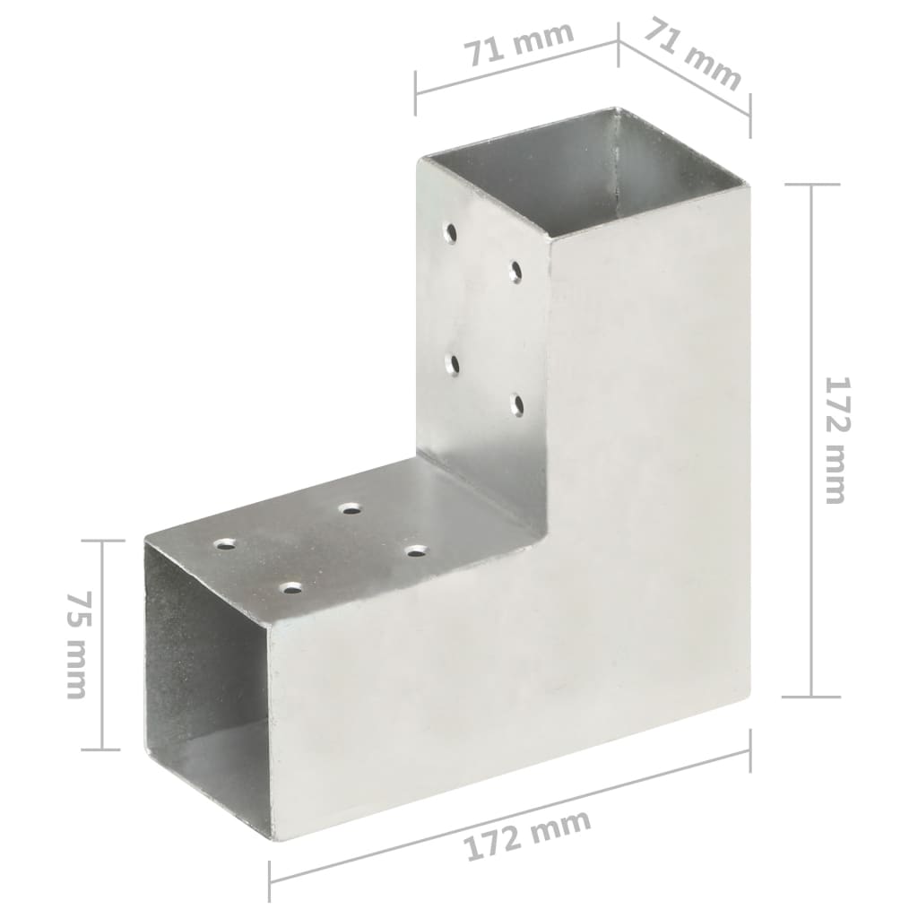 vidaXL Łącznik do słupków w kształcie L, galwanizowany metal, 71x71 mm