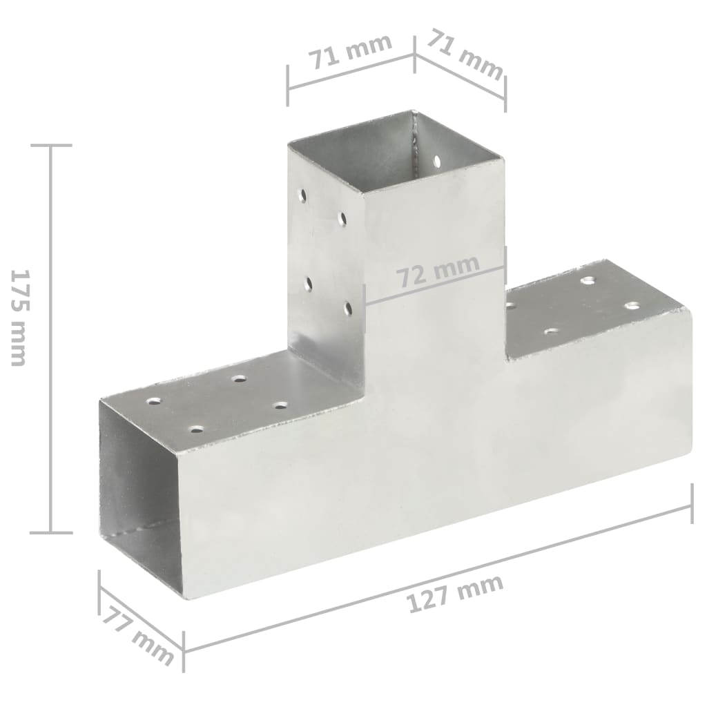 vidaXL Łącznik do słupków w kształcie T, galwanizowany metal, 71x71 mm