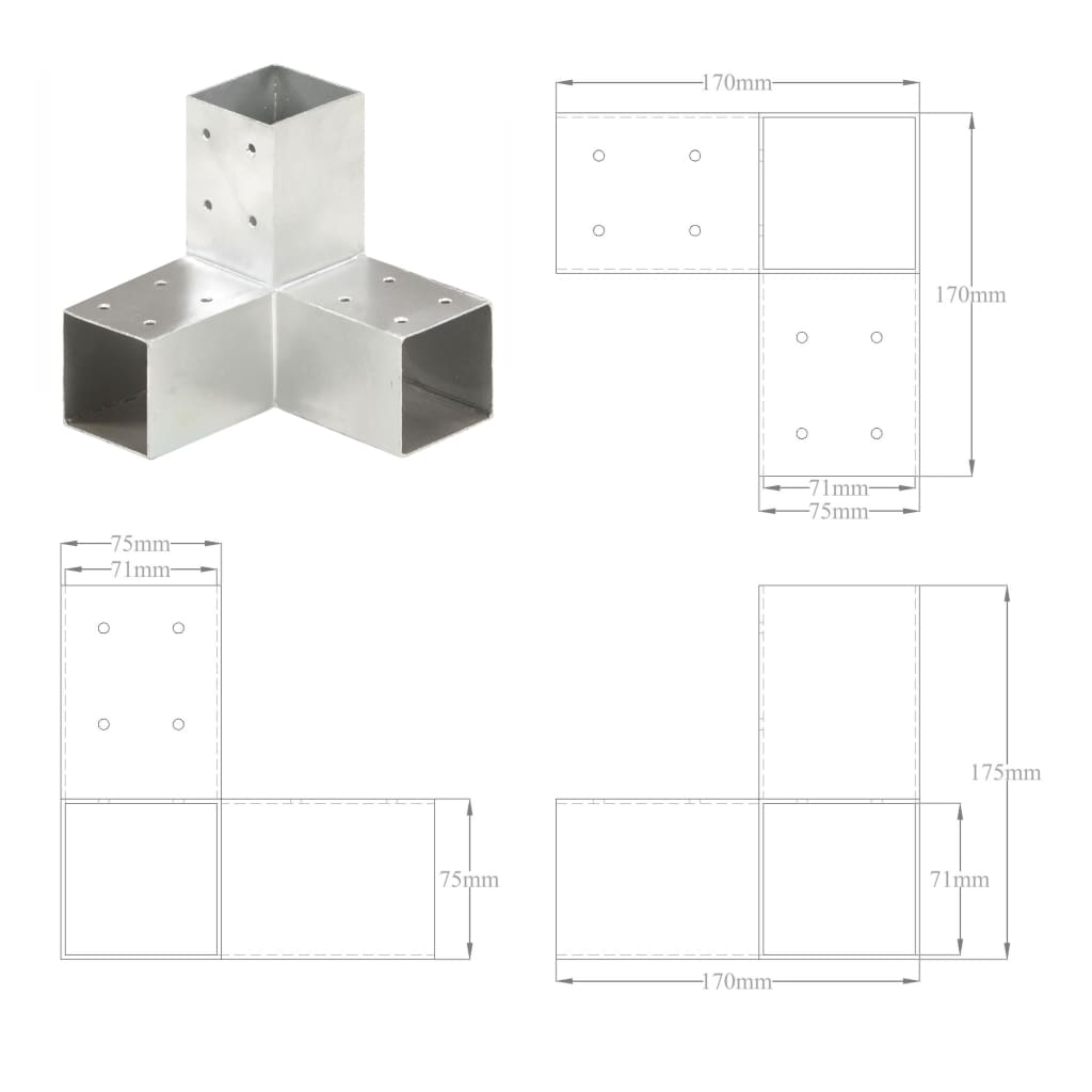 vidaXL Łącznik do słupków w kształcie Y, galwanizowany metal, 71x71 mm