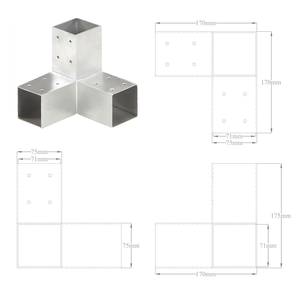 vidaXL Łączniki w kształcie Y, 4 szt., galwanizowany metal, 71x71 mm
