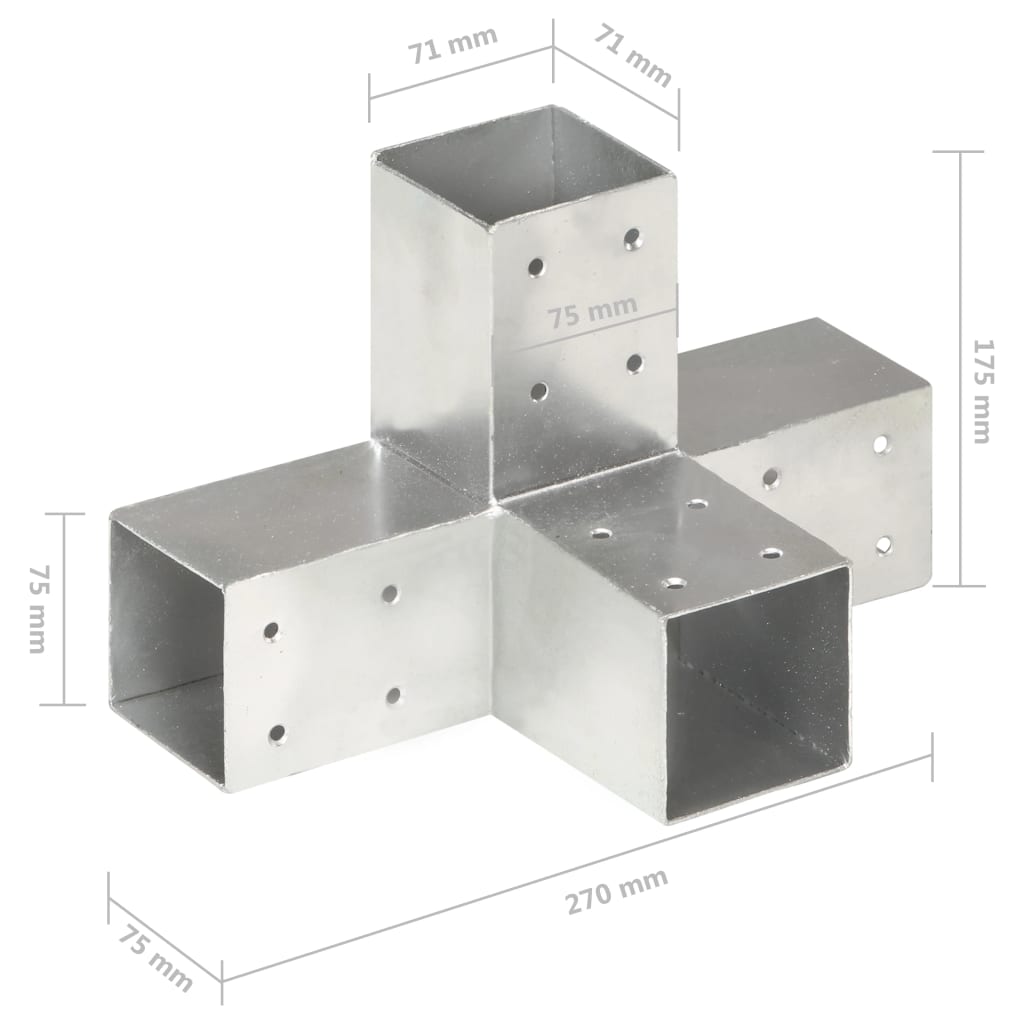 vidaXL Łącznik do słupków w kształcie X, galwanizowany metal, 71x71 mm