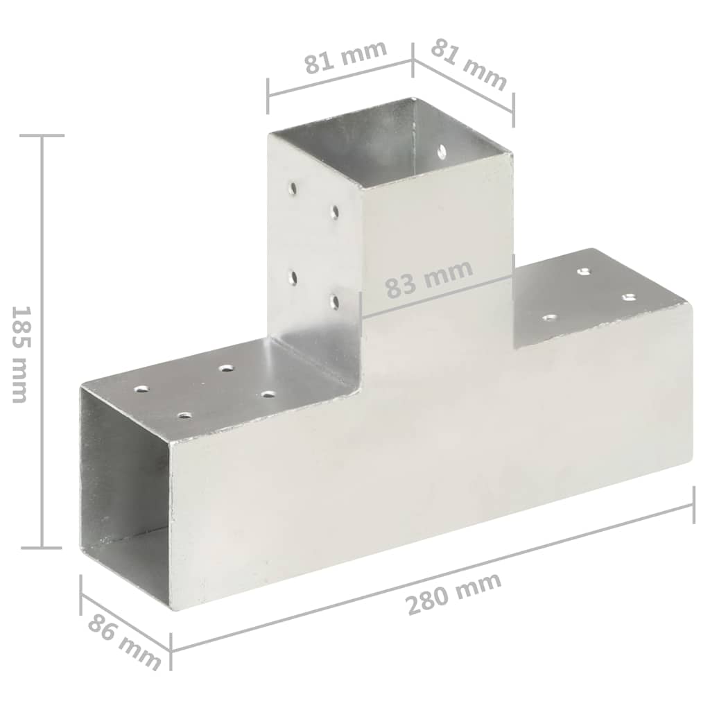 vidaXL Łącznik do słupków w kształcie T, galwanizowany metal, 81x81 mm