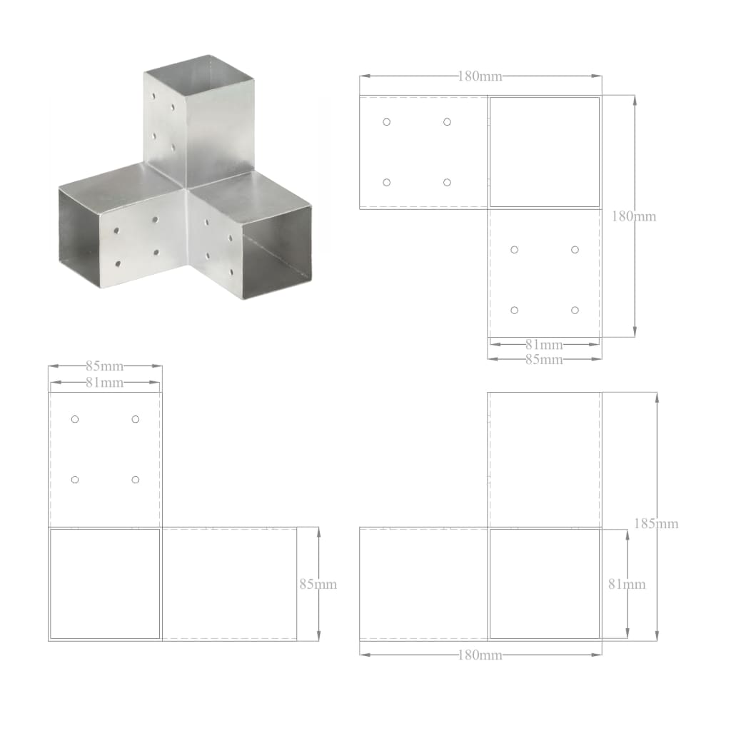 vidaXL Łącznik do słupków w kształcie Y, galwanizowany metal, 81x81 mm