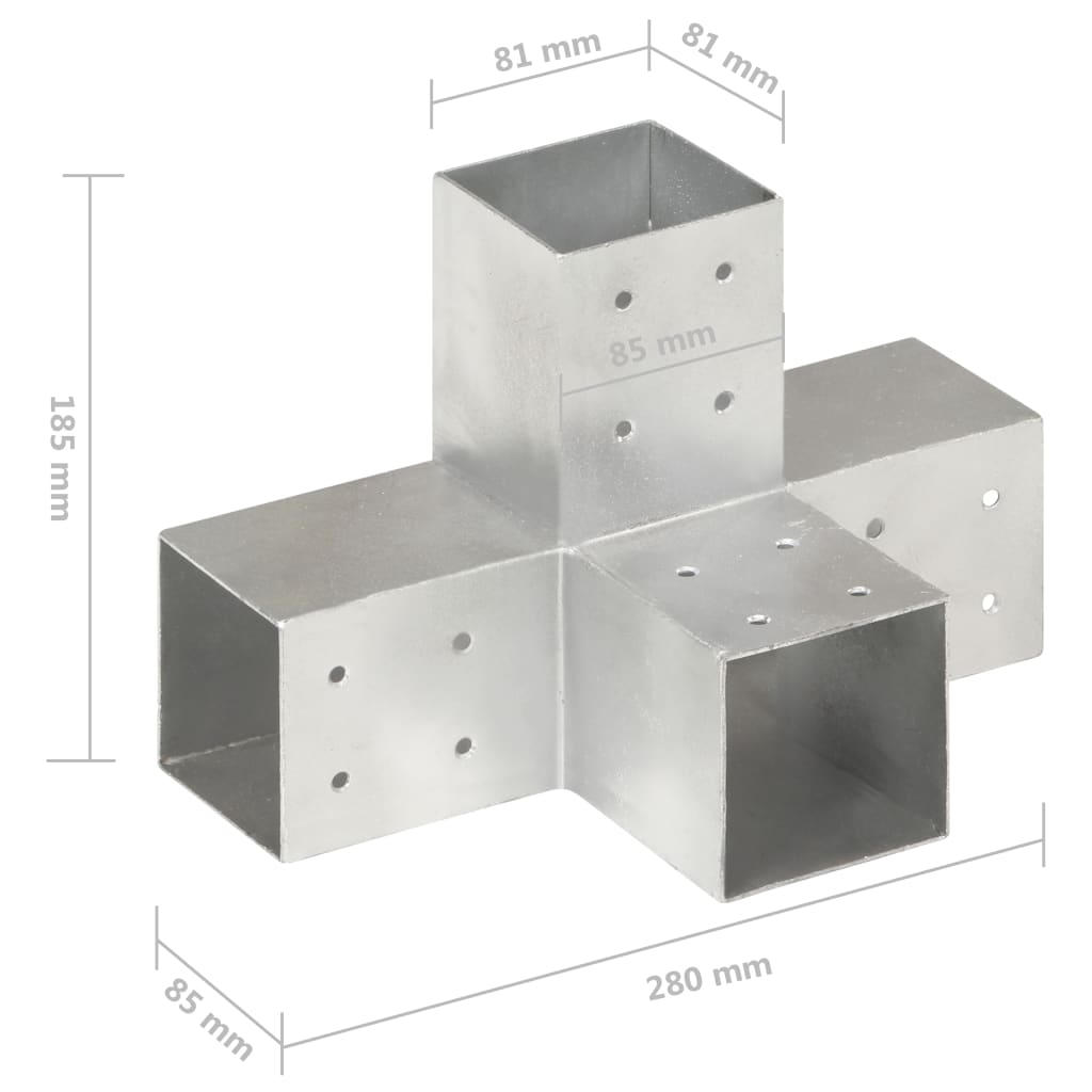 vidaXL Łącznik do słupków w kształcie X, galwanizowany metal, 81x81 mm