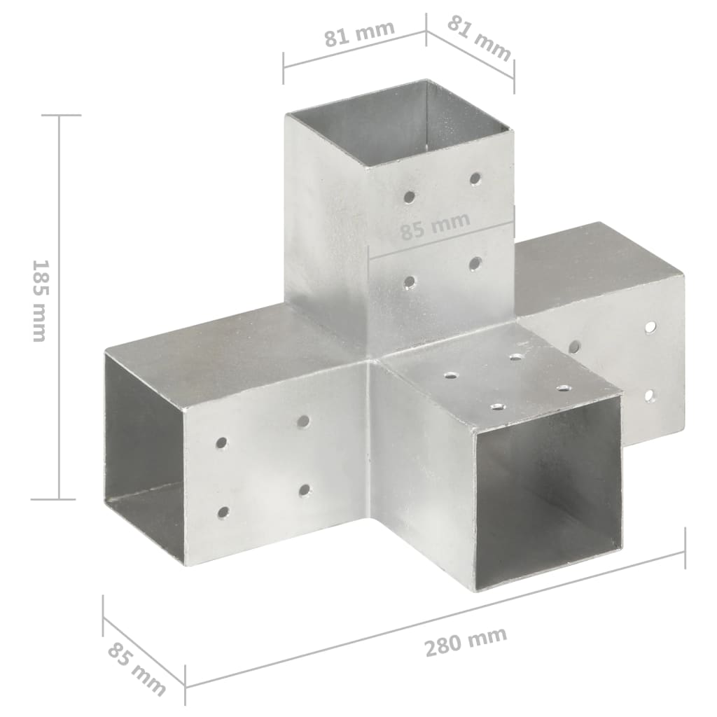 vidaXL Łączniki w kształcie X, 4 szt., galwanizowany metal, 81x81 mm