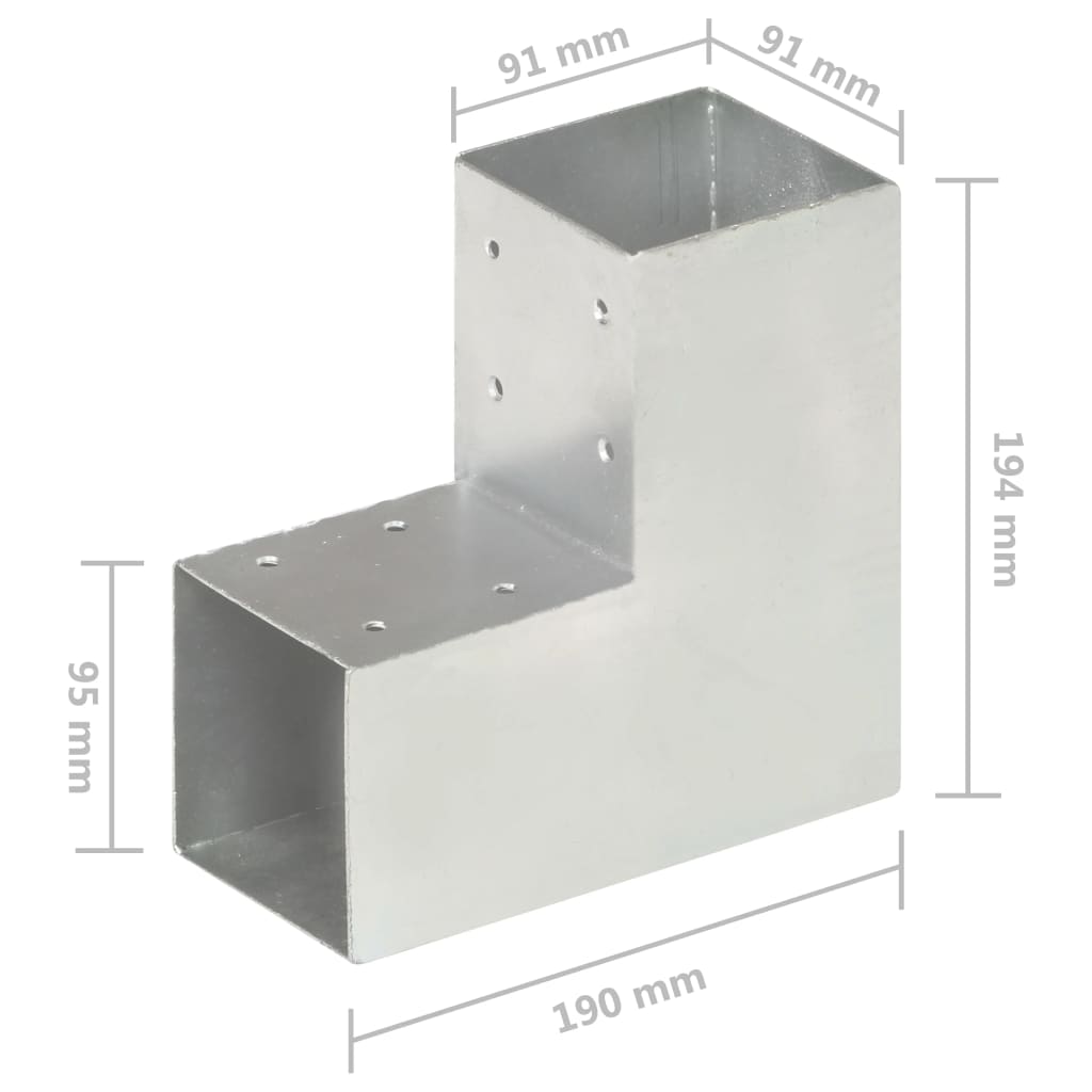 vidaXL Łącznik do słupków w kształcie L, galwanizowany metal, 91x91 mm