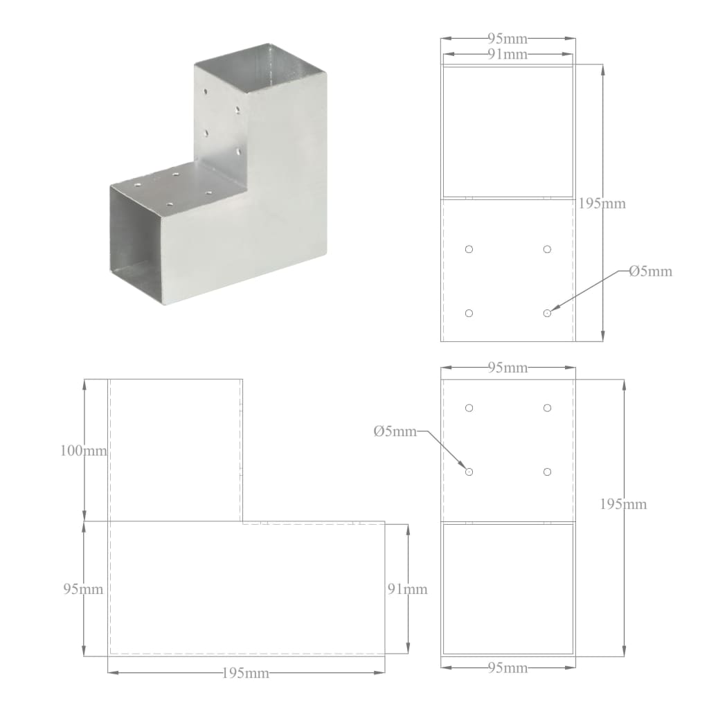 vidaXL Łączniki w kształcie L, 4 szt., galwanizowany metal, 91x91 mm