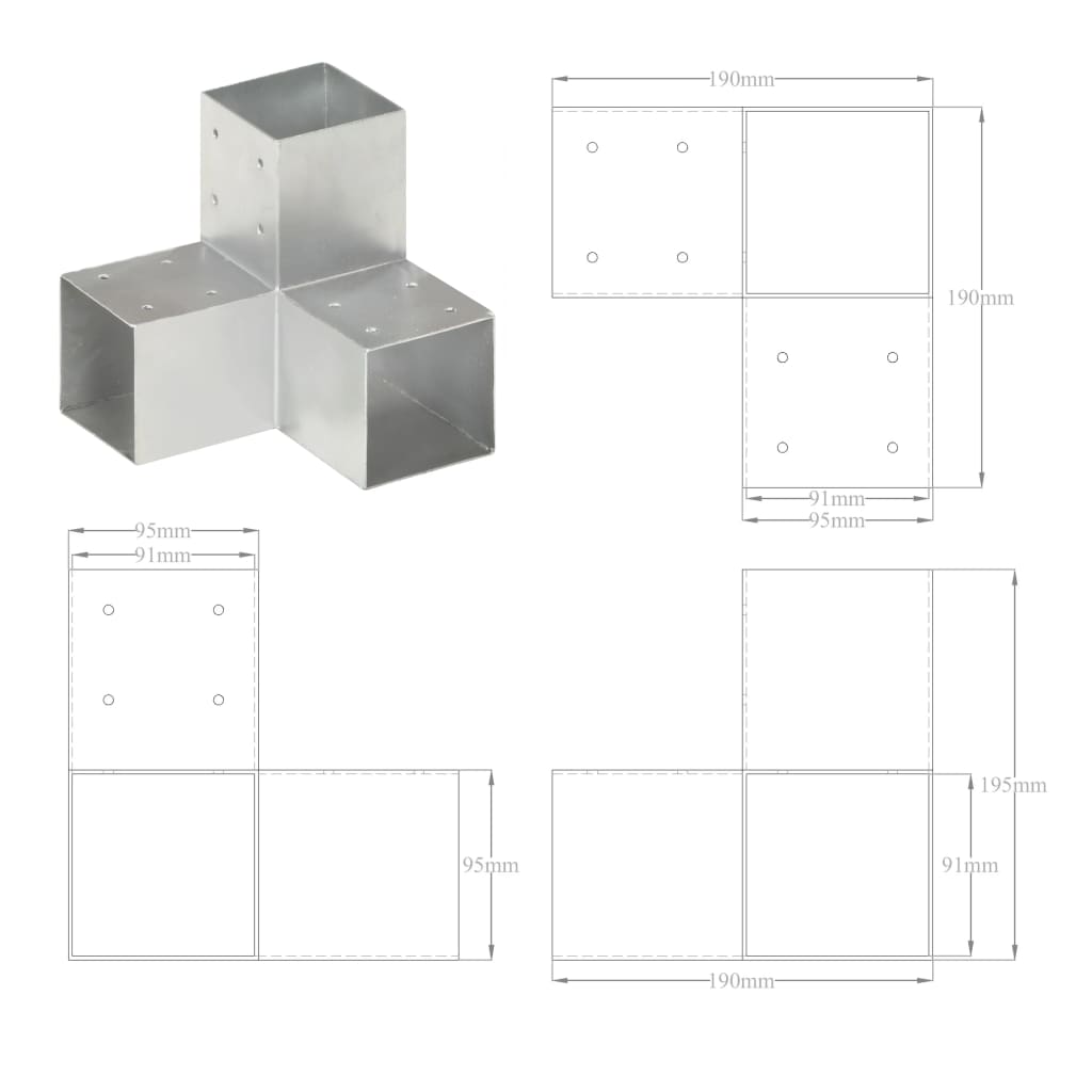 vidaXL Łącznik do słupków w kształcie Y, galwanizowany metal, 91x91 mm