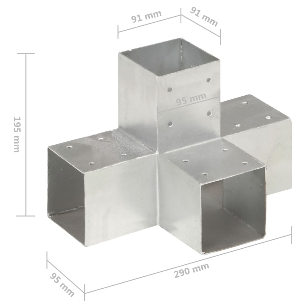 vidaXL Łącznik do słupków w kształcie X, galwanizowany metal, 91x91 mm