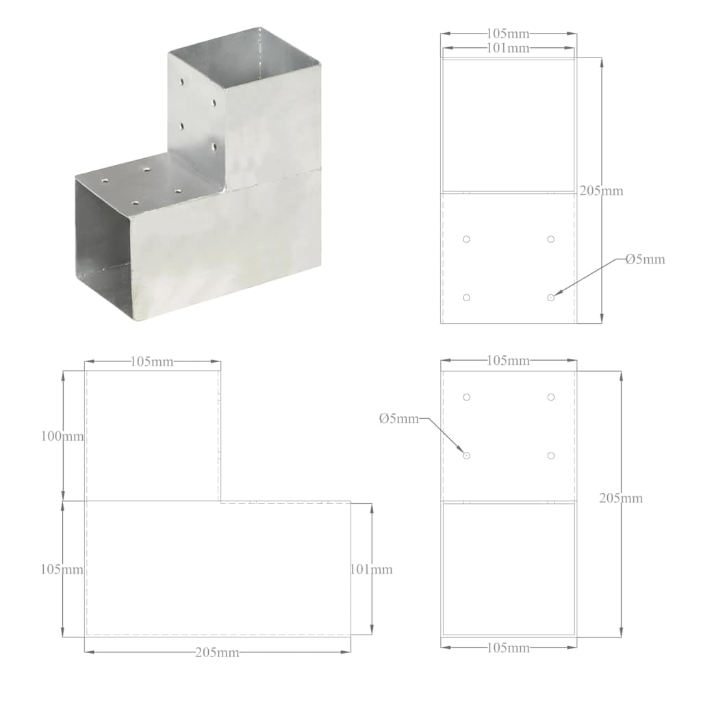 vidaXL Łącznik słupków w kształcie L, galwanizowany metal, 101x101 mm