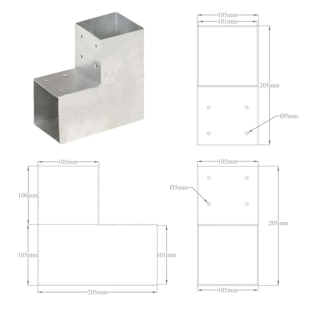 vidaXL Łączniki w kształcie L, 4 szt., galwanizowany metal, 101x101 mm