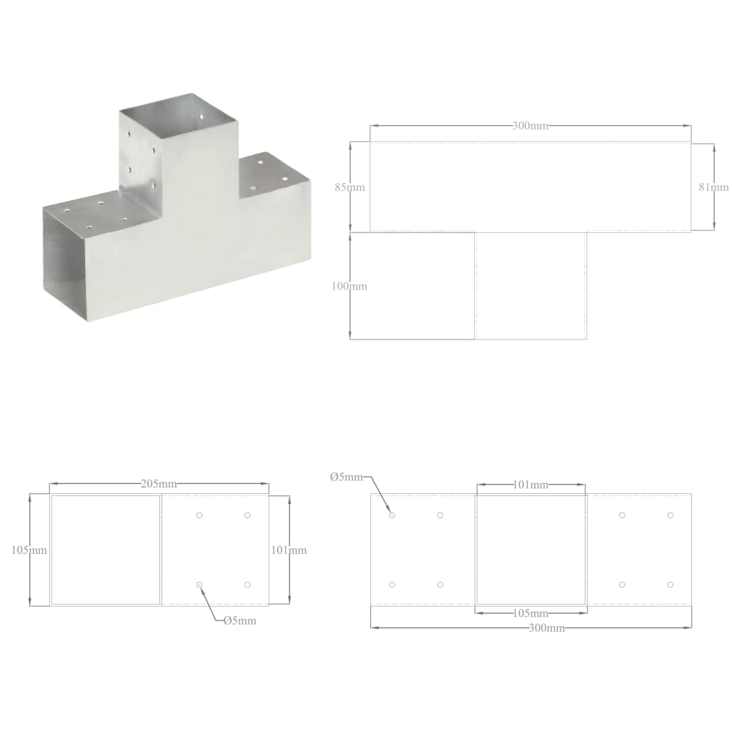 vidaXL Łącznik w kształcie T, galwanizowany metal, 101x101 mm