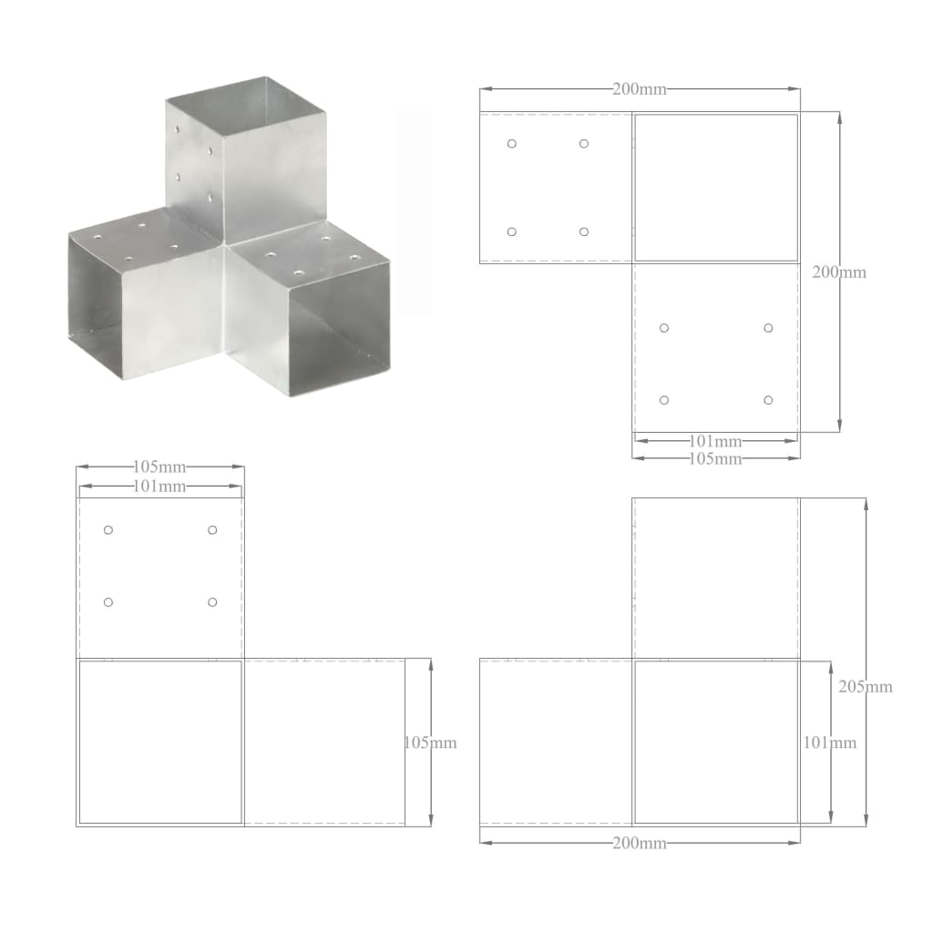 vidaXL Łączniki w kształcie Y, 4 szt., galwanizowany metal, 101x101 mm