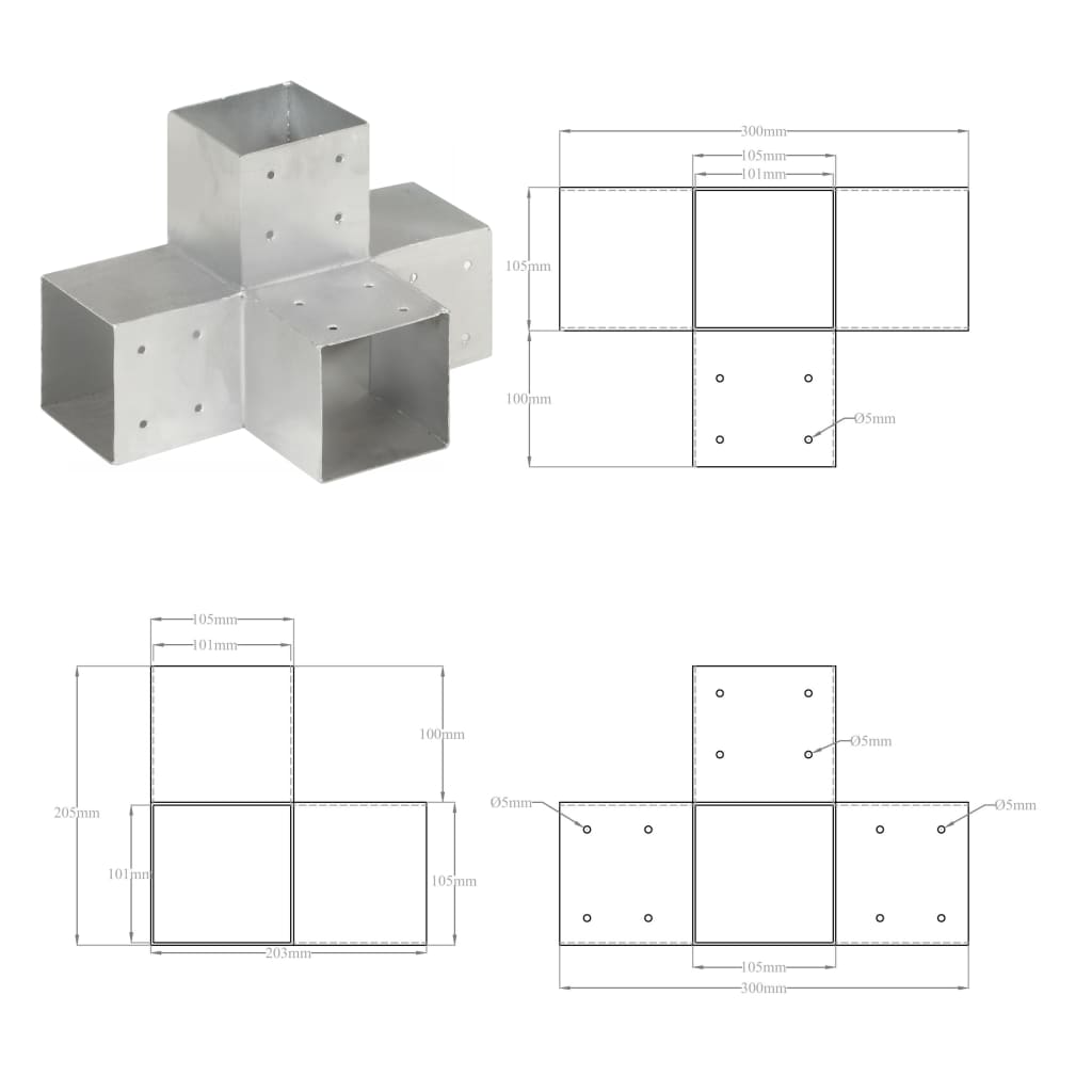 vidaXL Łącznik w kształcie X, galwanizowany metal, 101x101 mm