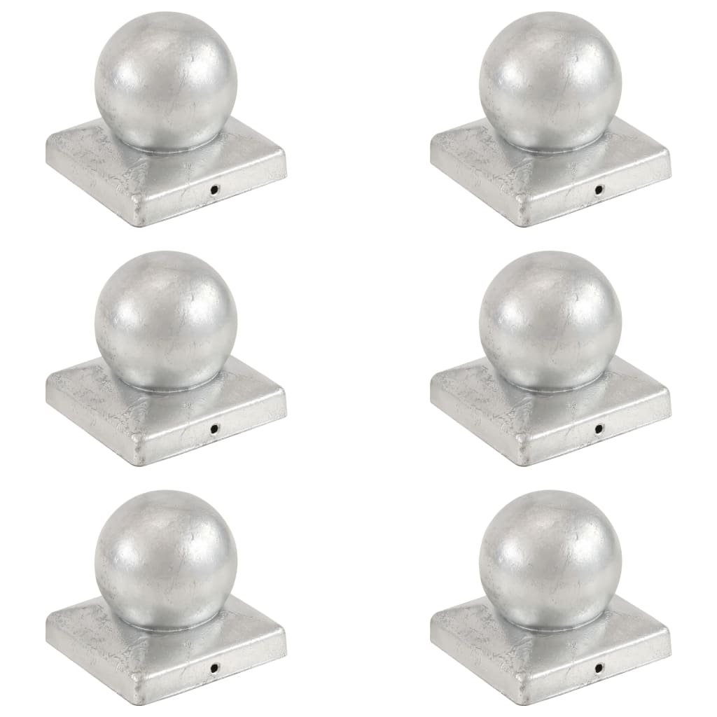 vidaXL Zatyczki na słupki 6 szt. kule, galwanizowany metal, 101x101 mm