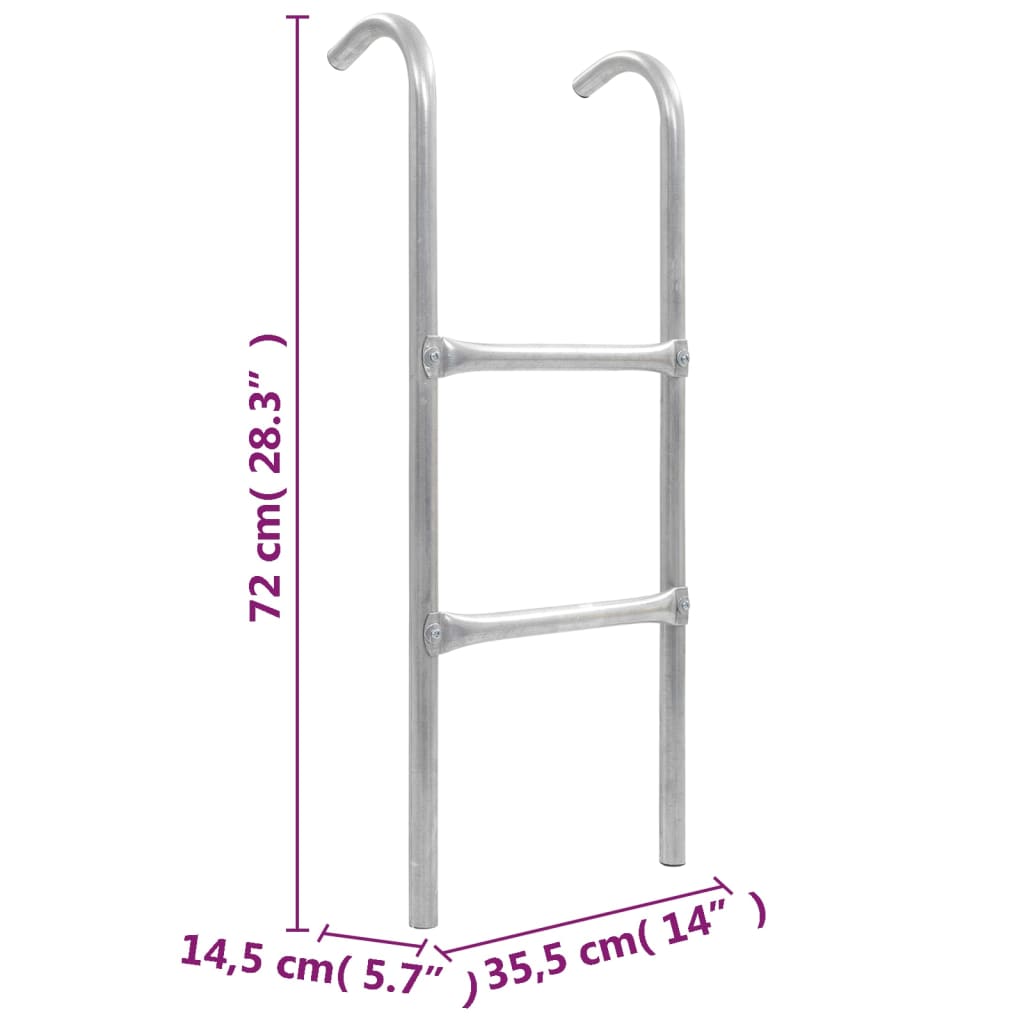 vidaXL 2-stopniowa drabinka do trampoliny, stalowa, srebrna, 72 cm (odpowiednie dla wysokości 65 cm)