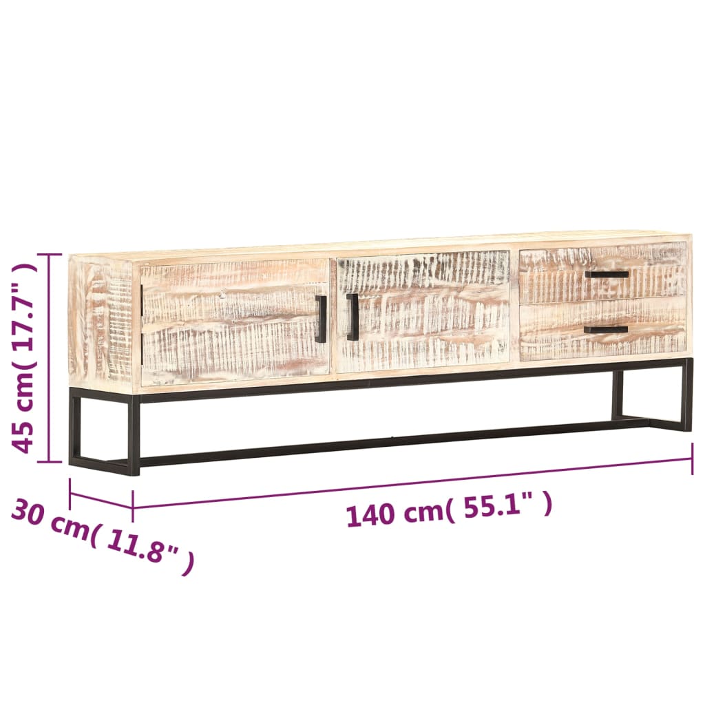 vidaXL Szafka pod TV, biała, 140 x 30 x 45 cm, lite drewno akacjowe