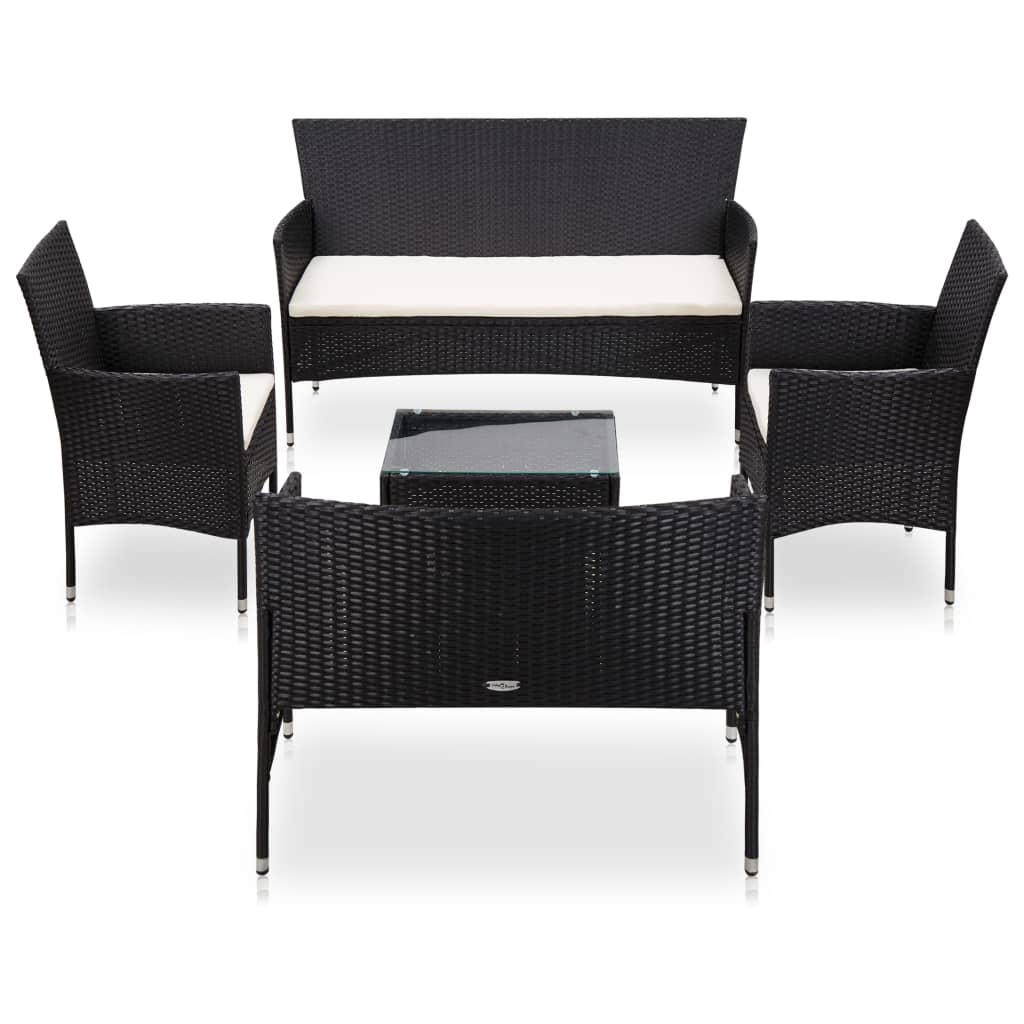 vidaXL 5-częściowy zestaw mebli do ogrodu, poduszki, rattan PE, czarny