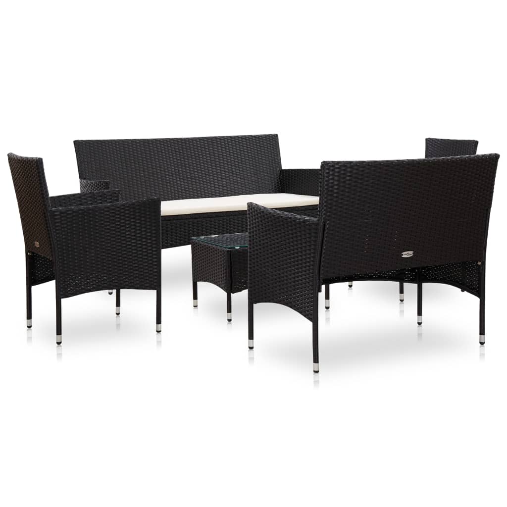 vidaXL 5-częściowy zestaw mebli do ogrodu, poduszki, rattan PE, czarny
