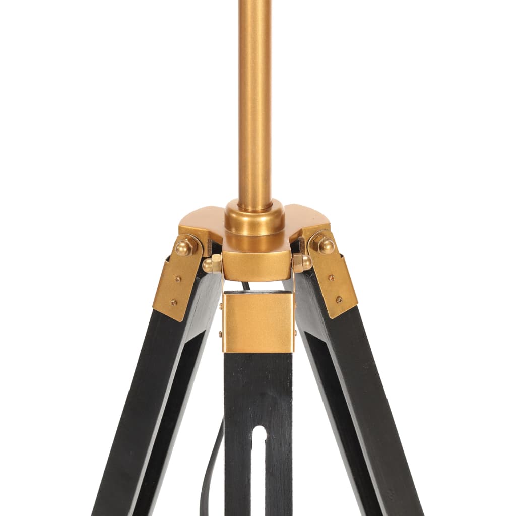 vidaXL Lampa podłogowa na trójnogu, czarno-złota, drewno, 141 cm
