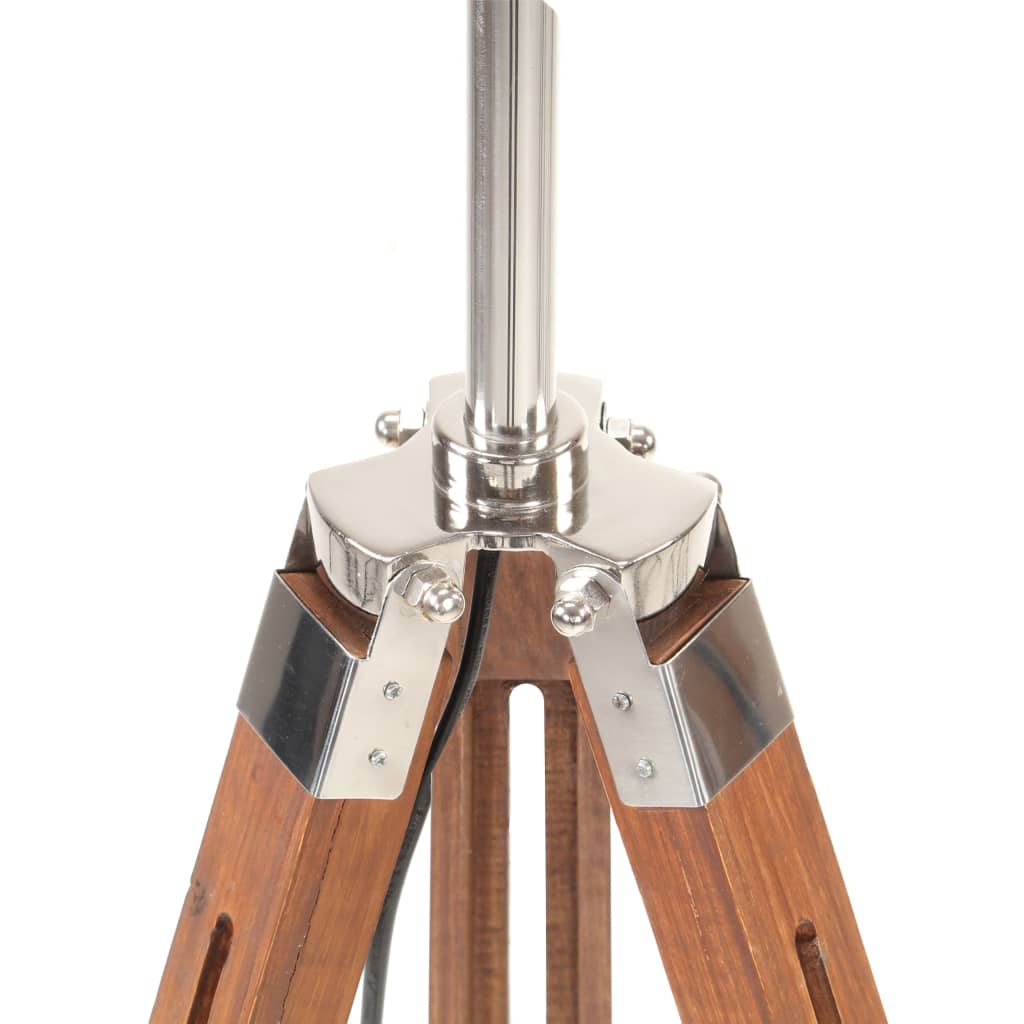 vidaXL Lampa podłogowa na trójnogu, brązowo-biała, tek, 141 cm