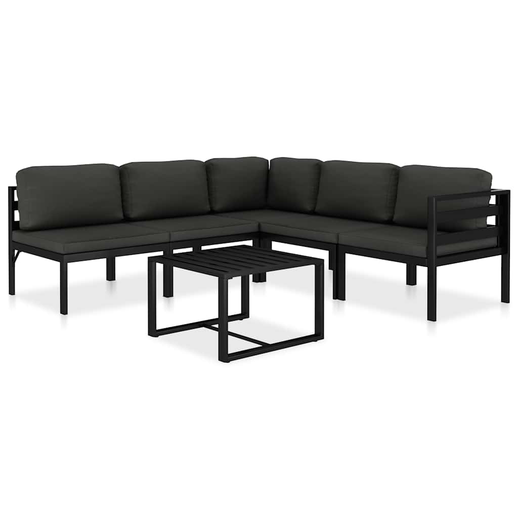 vidaXL 6-cz. zestaw wypoczynkowy, poduszki, aluminium, antracyt